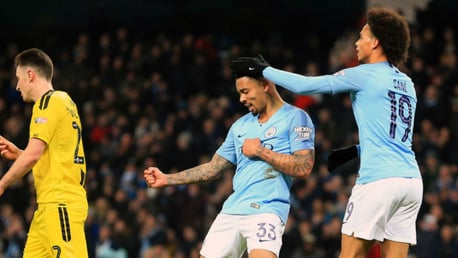 BRAZILIAN BLEND: Gabriel Jesus is saluted by Leroy Sane after his second goal