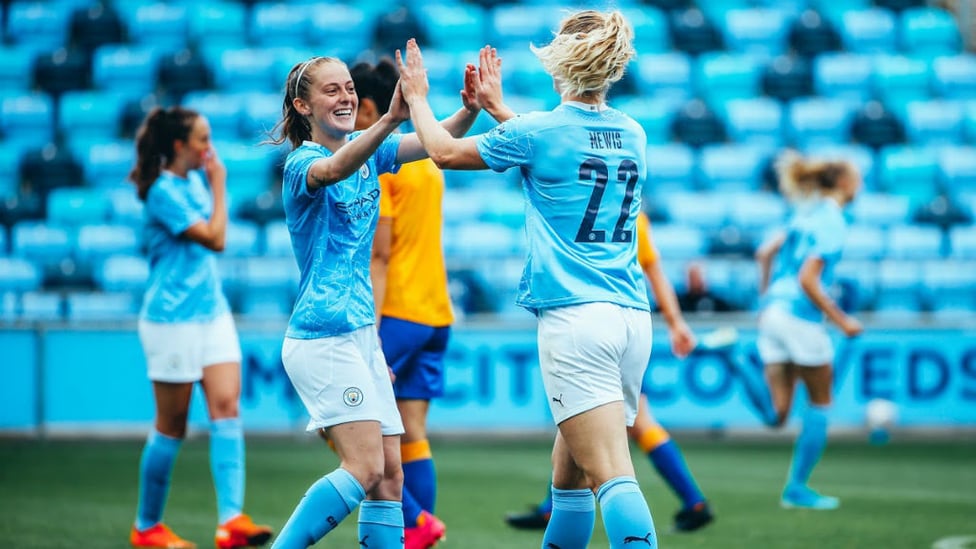 GET IN: Keira Walsh salutes Sam Mewis after her debut goal