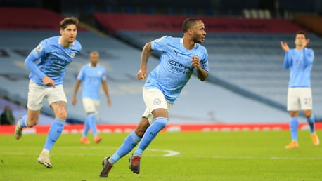 STERLING WORK: Raheem wheels off to celebrate making it 4-0, firing a superb free-kick into the top corner.