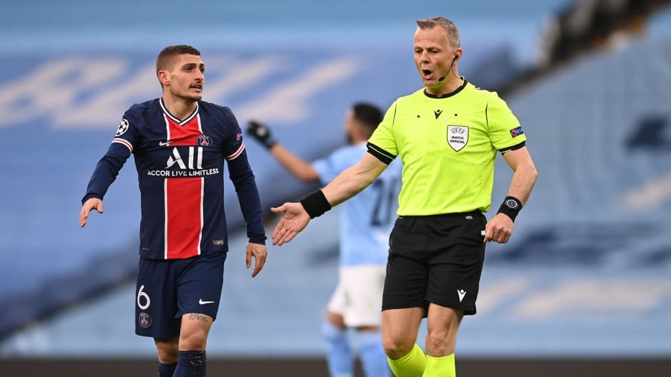EARLY DRAMA: PSG are denied an early penalty after a VAR review