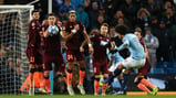 PERFECTION: Leroy Sane curls in a wonderful free-kick to level on the brink of half-time