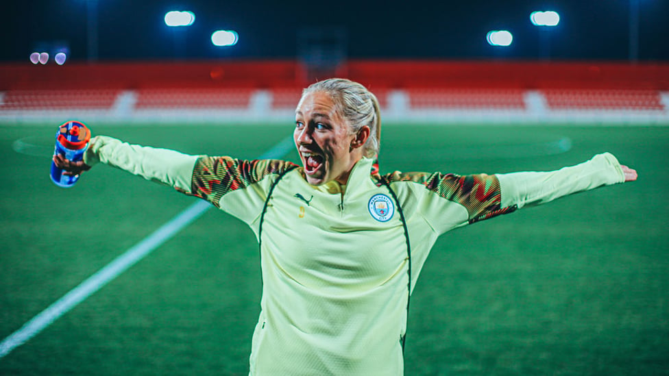 AT ARMS LENGTH : Pauline Bremer looks in relaxed mode ahead of the big game