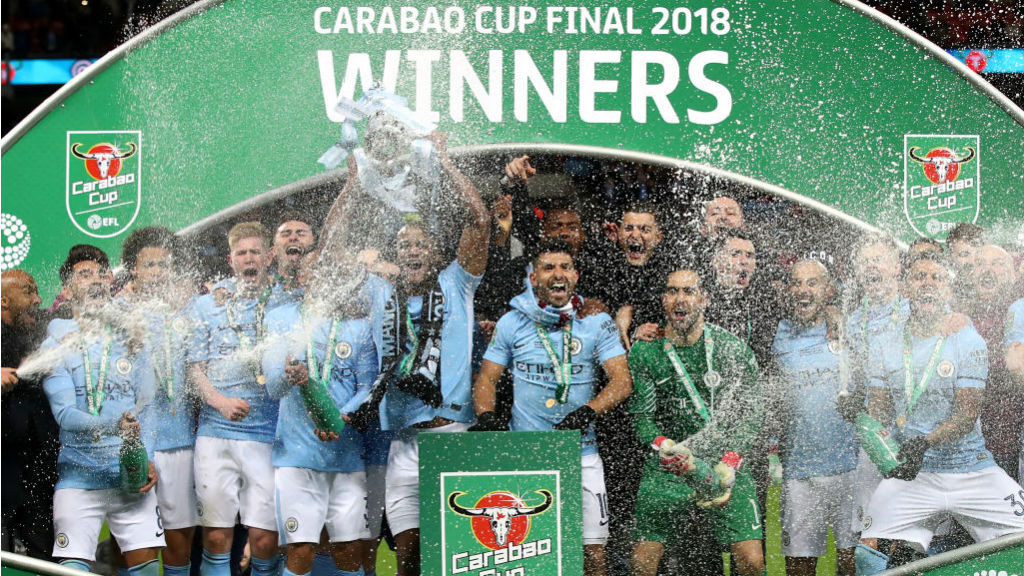 WEMBLEY WONDERS: Manchester City celebrate last season's Carabao Cup final triumph