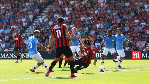 SUPER SERG: Aguero rolls the ball in to put City 1-0 up