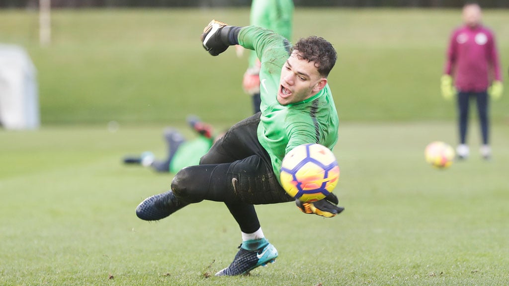 FULL STRETCH: Ederson makes the save