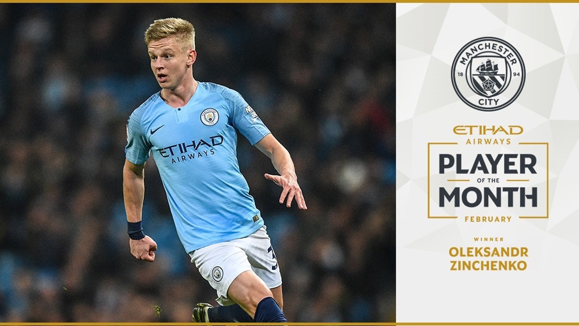 Zinchenko voted Feb Etihad Player of the Month