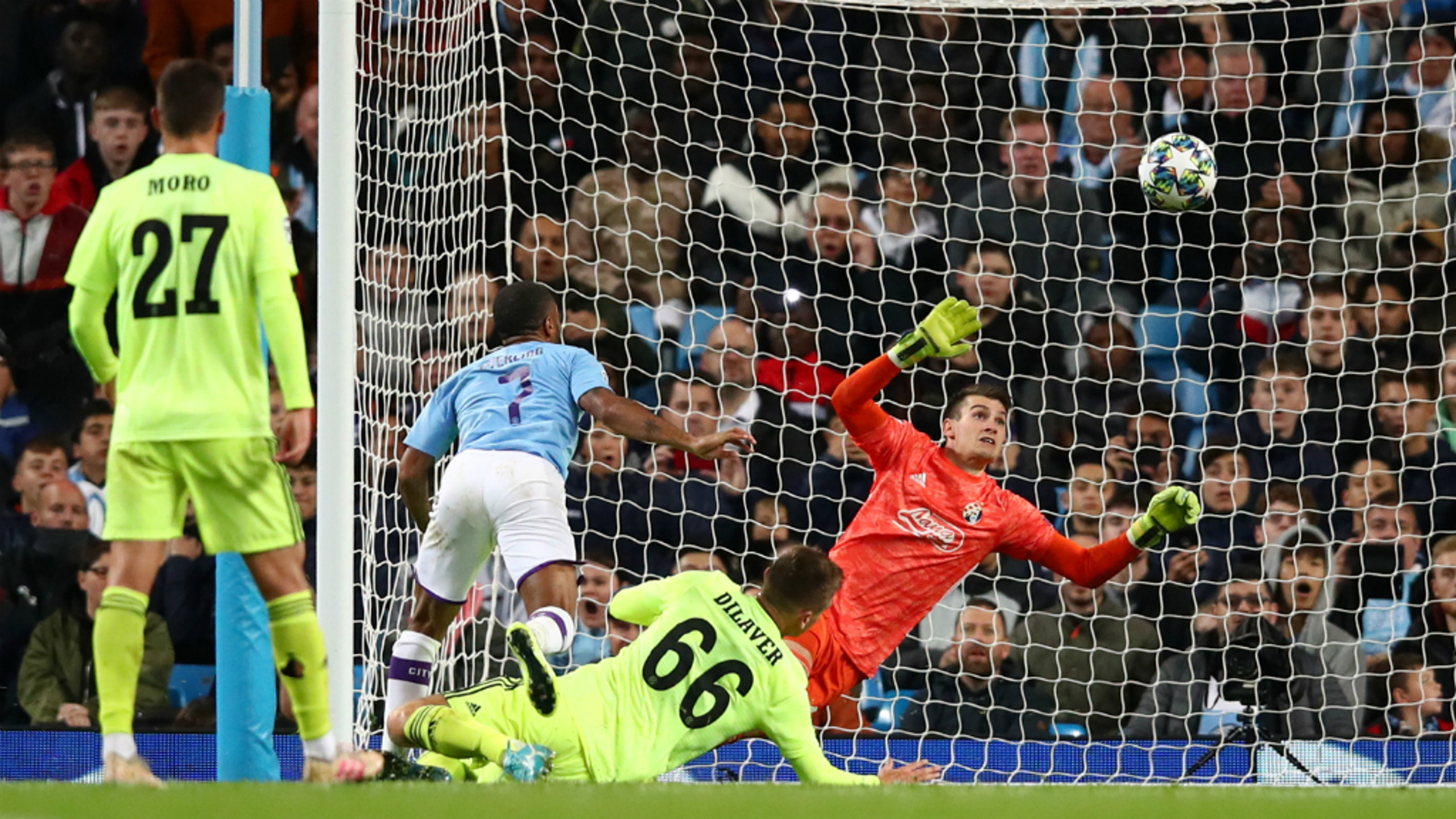 SUPER SUB: Sterling opens the scoring with an effort from close range in the second half