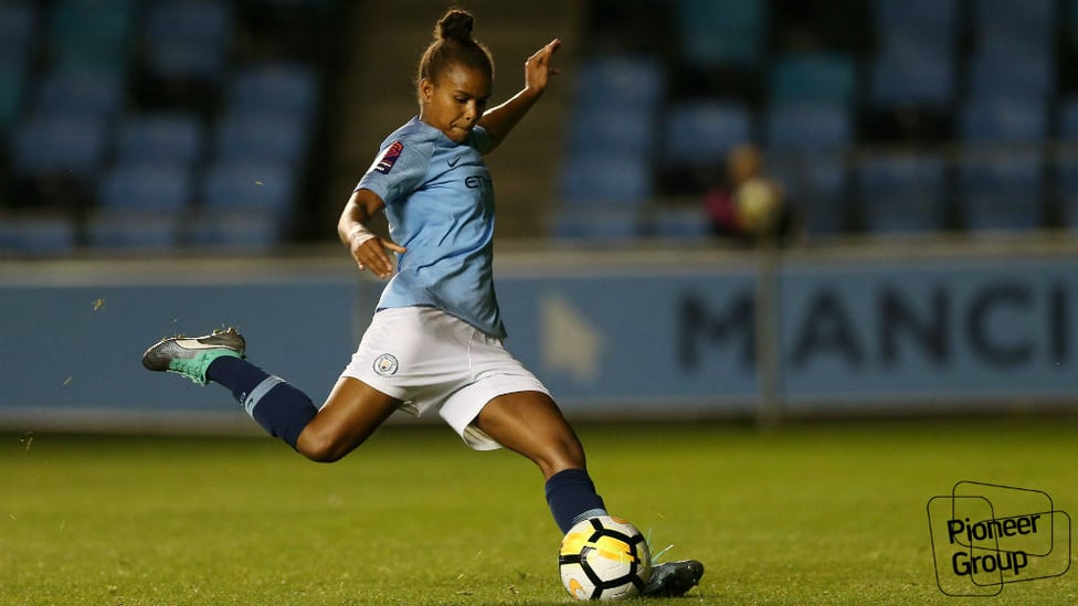 PENALTY STRIKE : Nikita Parris converts from the spot in the final moments of the game.