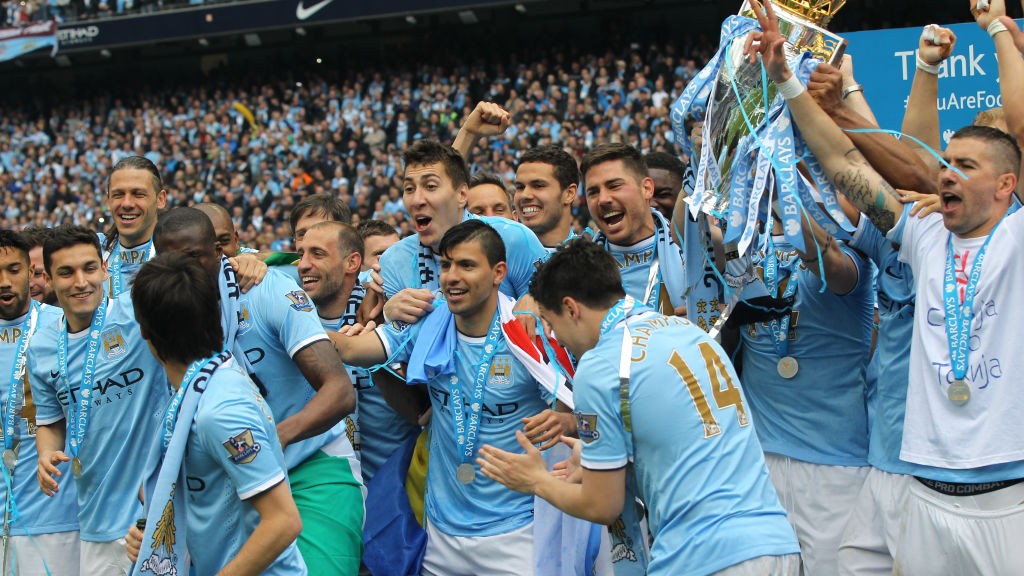 LEAGUE OF THEIR OWN: Garcia and City celebrate our 2014 Premier League title triumph