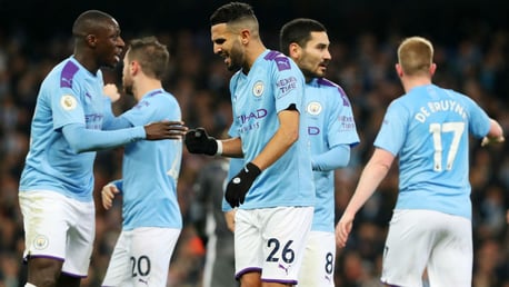 CELEBRATE: Mahrez lets out a roar after his leveller.