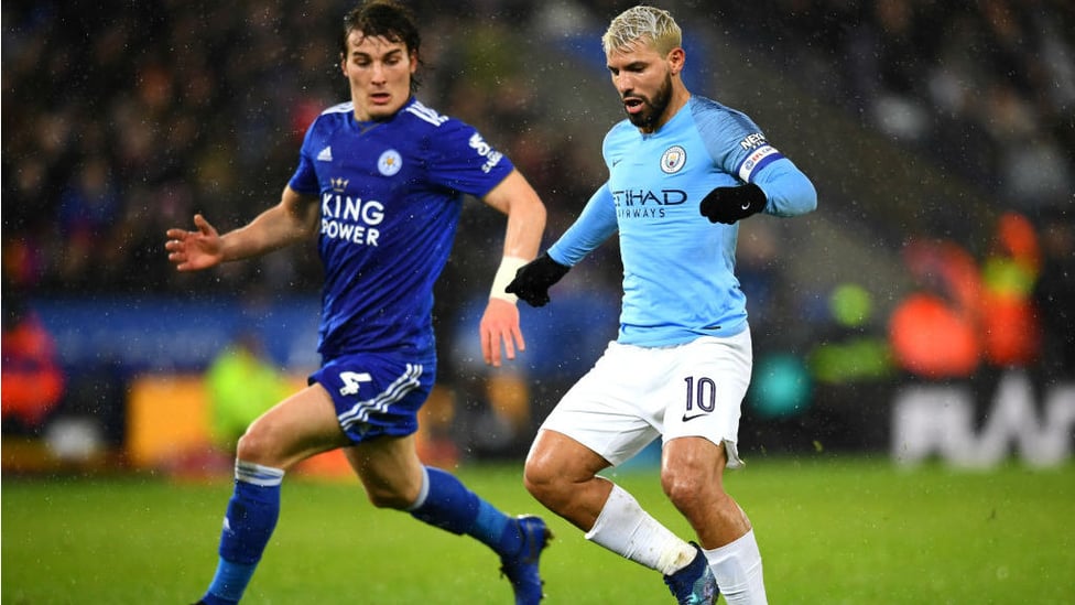 LEADING MAN : Sergio Aguero was captain for the night at a rain-lashed King Power Stadium