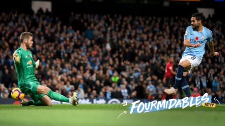 COMPLETE: Ilkay Gundogan finishes off a 44-pass move against Manchester United.