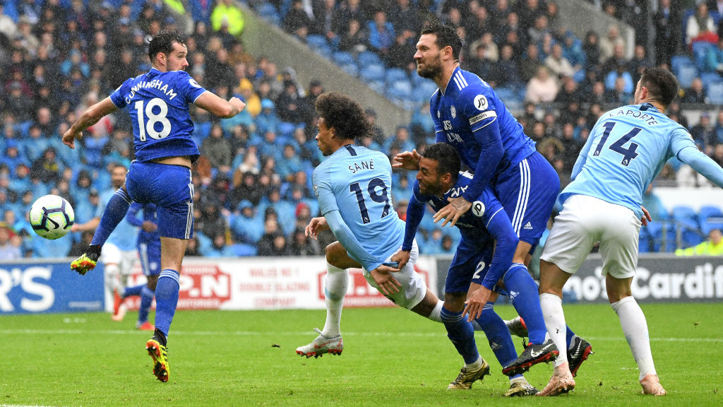 SO CLOSE : Leroy Sane's header brushed the post against Cardiff