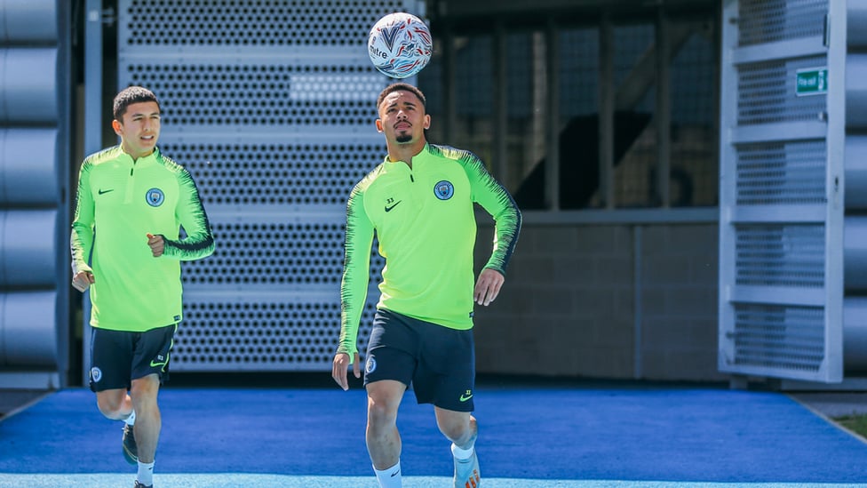 ON YER HEAD : Gabriel Jesus practices his aerial skills