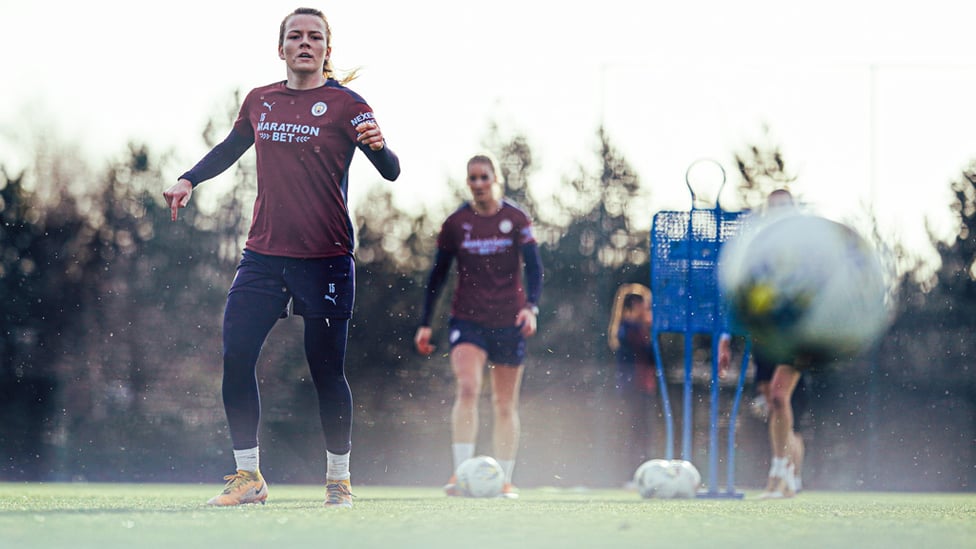 STRIKE FORCE: Lauren Hemp limbers up in training