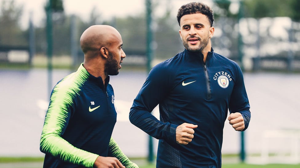 TWO'S COMPANY : Fabian Delph and Kyle Walker are a study in concentration as the focus switches to Cardiff