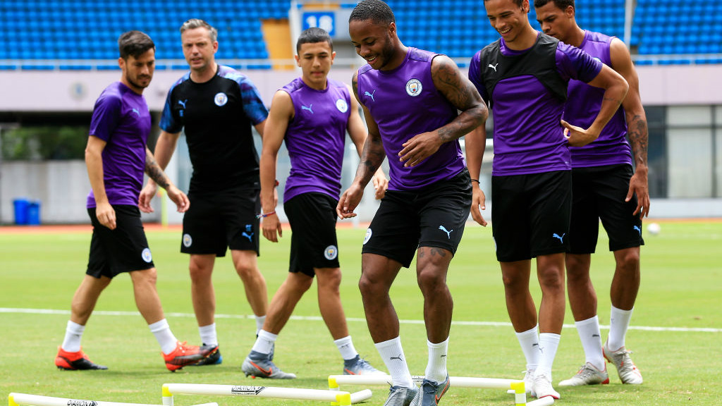 WATCHING AND LEARNING: Ian Poveda trains alongside Raheem Sterling during City's 2019 pre-season tour.