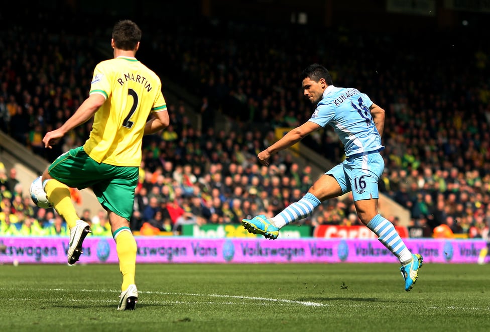 YOU BEAUTY : Aguero scores what would be voted the goal of the season against Norwich in 2012