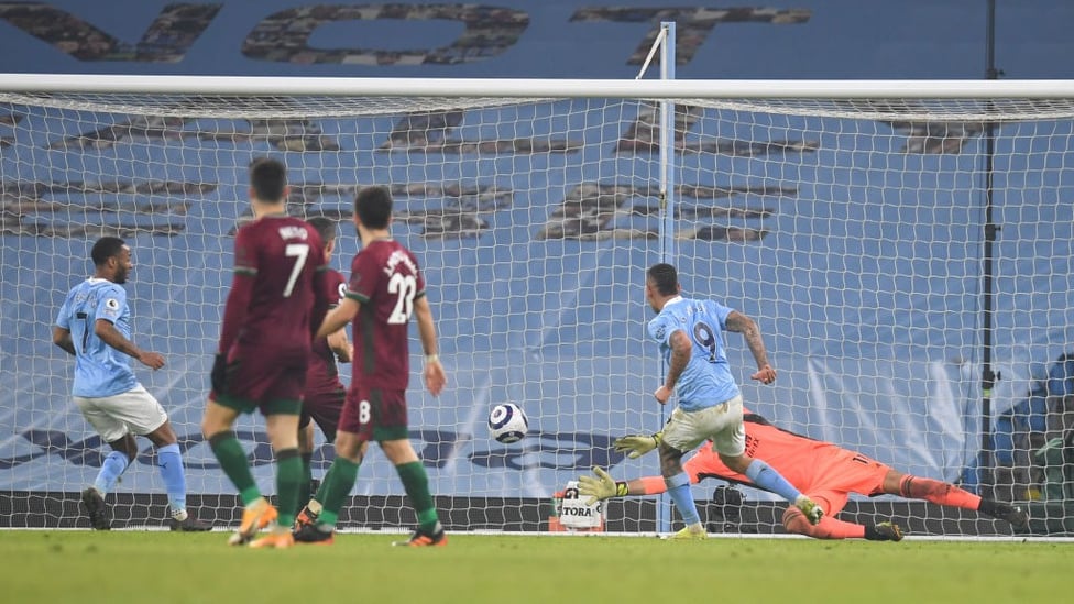 CHERRY ON TOP: Gabriel Jesus pokes home with the last kick of the game