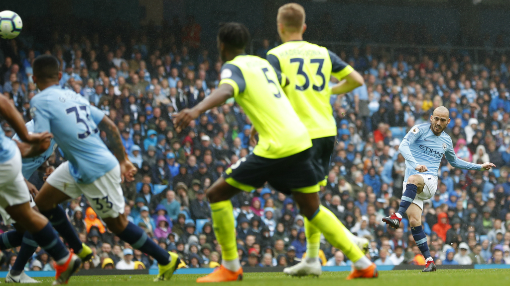 EL MAGO : David Silva marks his 250th Premier League appearance with a wonderful goal - a free-kick, bent into the top corner
