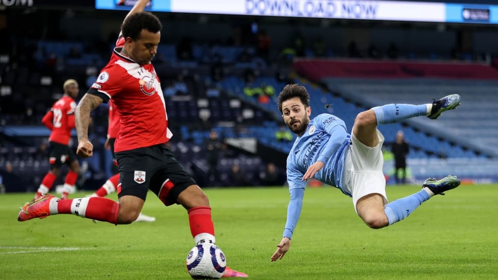 SLIDING SILVA: Bernardo tries to block a clearance from Ryan Bertrand