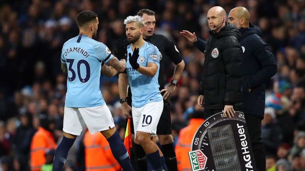 CHANGE OF PLAN : Aguero comes on to bolster the City attack