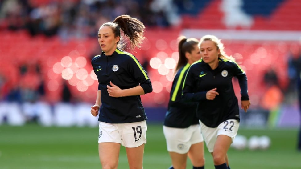 Caroline Weir and Claire Emsie warm-up ahead of FAWC final