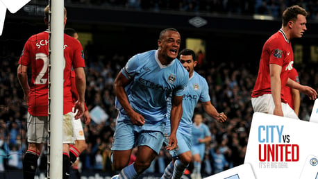 COMETH THE CAPTAIN: Vincent Kompany headed in a pivotal winner in the April 2012 derby