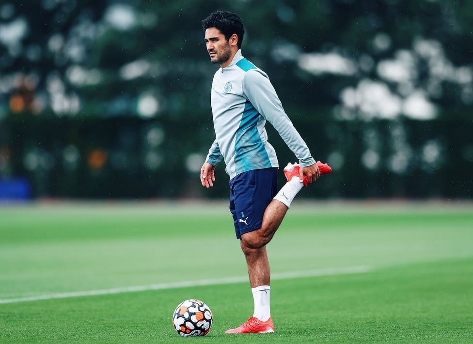 LIMBERING UP: Ilkay goes through some stretches ahead of Wednesday's session