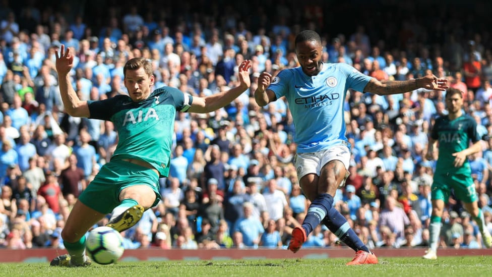 SO CLOSE : Only a brilliant save stopped Raheem Sterling adding a second goal for City midway through the second half