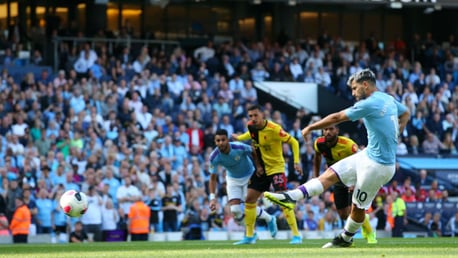 TON UP: Aguero has bagged 100 Premier League goals at the Etihad 