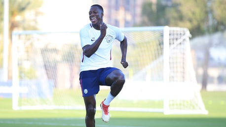 HIGH KNEES: A trademark smile from Benjamin Mendy.