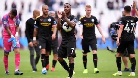 ON FIRE: Hat-trick hero Raheem Sterling takes the match ball home after a terrific performance at West Ham.