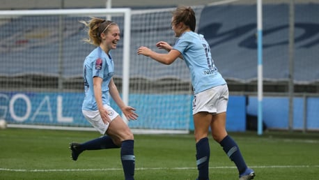 GET IN: Georgia Stanway celebrates with Keira Walsh.