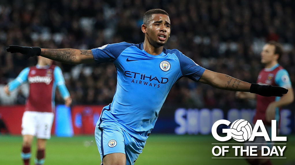 GABRIEL JESUS: Celebrates his goal against the Hammers