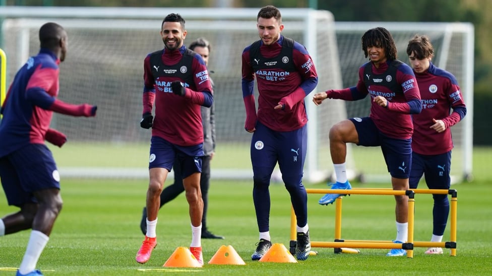 STRETCHING OUT: Riyad Mahrez leads a routine