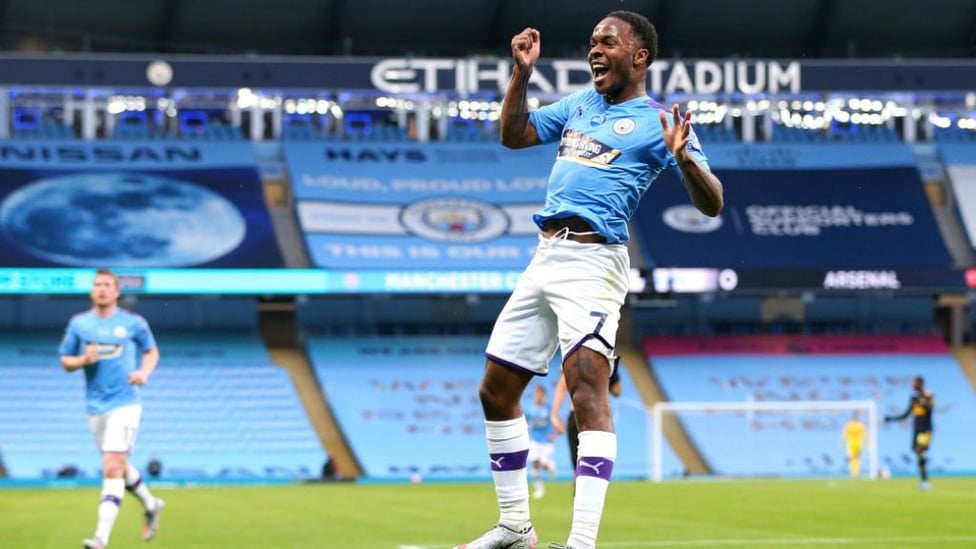 CELEBRATION TIME: Raheem Sterling is all smiles after his brilliant goal