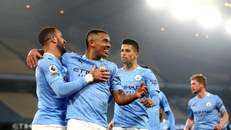 Gabriel Jesus celebrates his goal against Wolverhampton Wanderers 