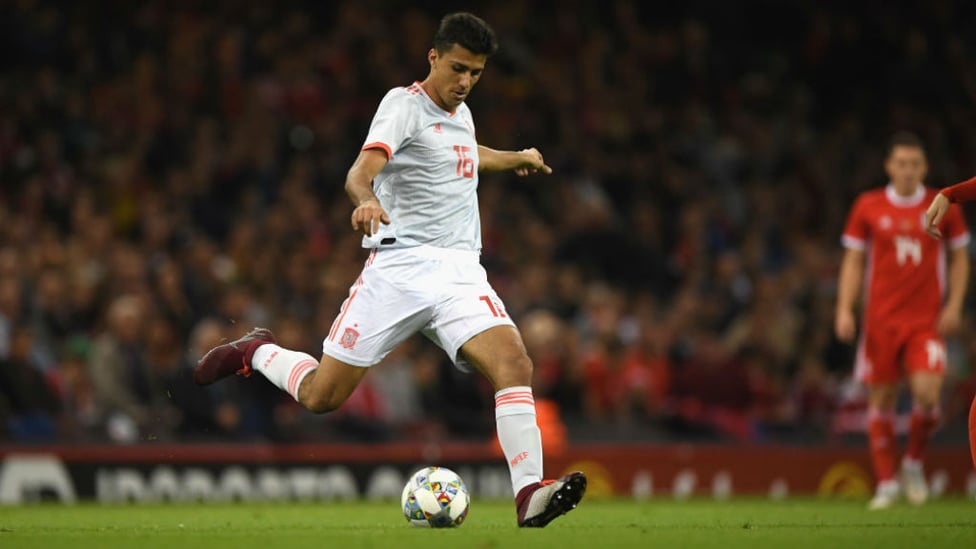 NATIONAL SERVICE : After a series of superb performances for Atletico, international recognition soon came Rodri's way and he seen here in action for Spain against Wales last October