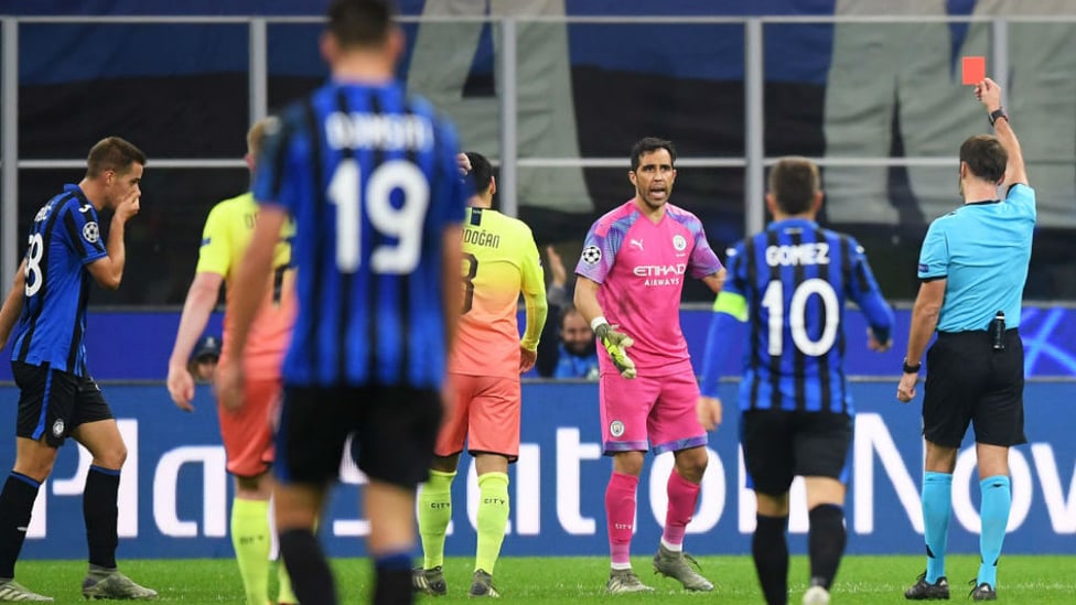 OFF : Claudio Bravo is shown the red card after his challenge on llicic