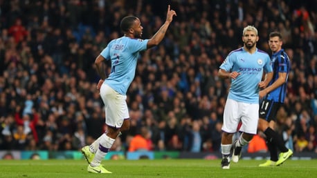 CLINICAL: Raheem Sterling celebrates against Atalanta.