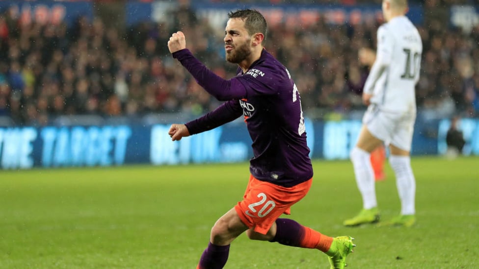 BACK IN THE GAME : Bernardo celebrates after his stunning strike narrowed the deficit