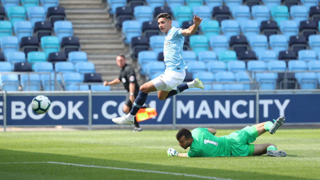 TRIPLE CROWN : Nabil Touaizi fires home the first of his hat-trick