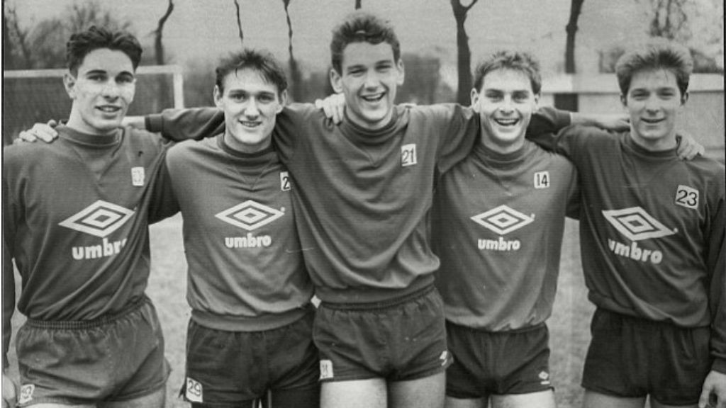 FIVE STAR BLUES: Paul Lake, Andy Hinchcliffe, David White, Steve Redmond and Ian Brightwell were key components in our 1986 FA Youth Cup winning side