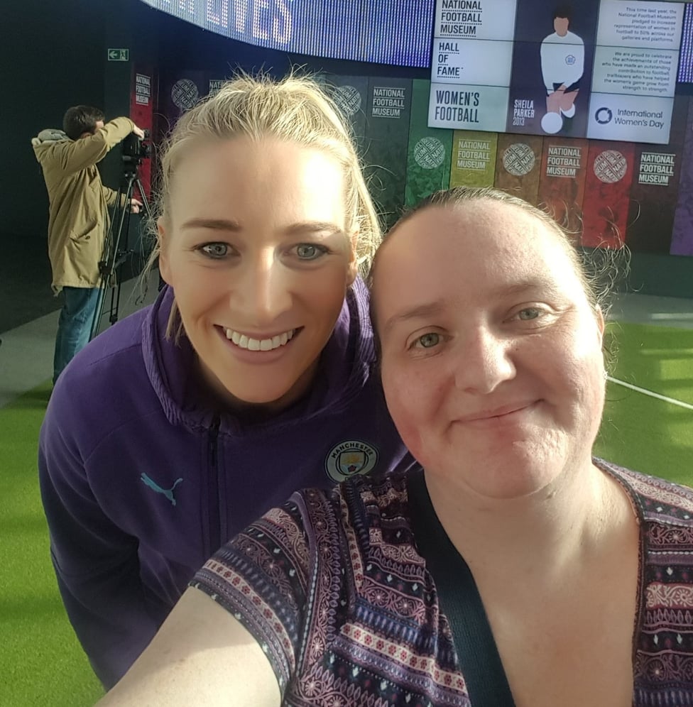 JAYNE COMER : "Manchester City Women are a huge part of my life and my identity as a City fan. I've been a City fan my whole life and when the Women's team turned professional in 2014 I knew that I wanted to actively participate in supporting this side of the club. Since then I have followed City Women everwhere; home games, away games, and European trips too. I have had the chance to visit so many amazing countries with friends that I have made along the way."