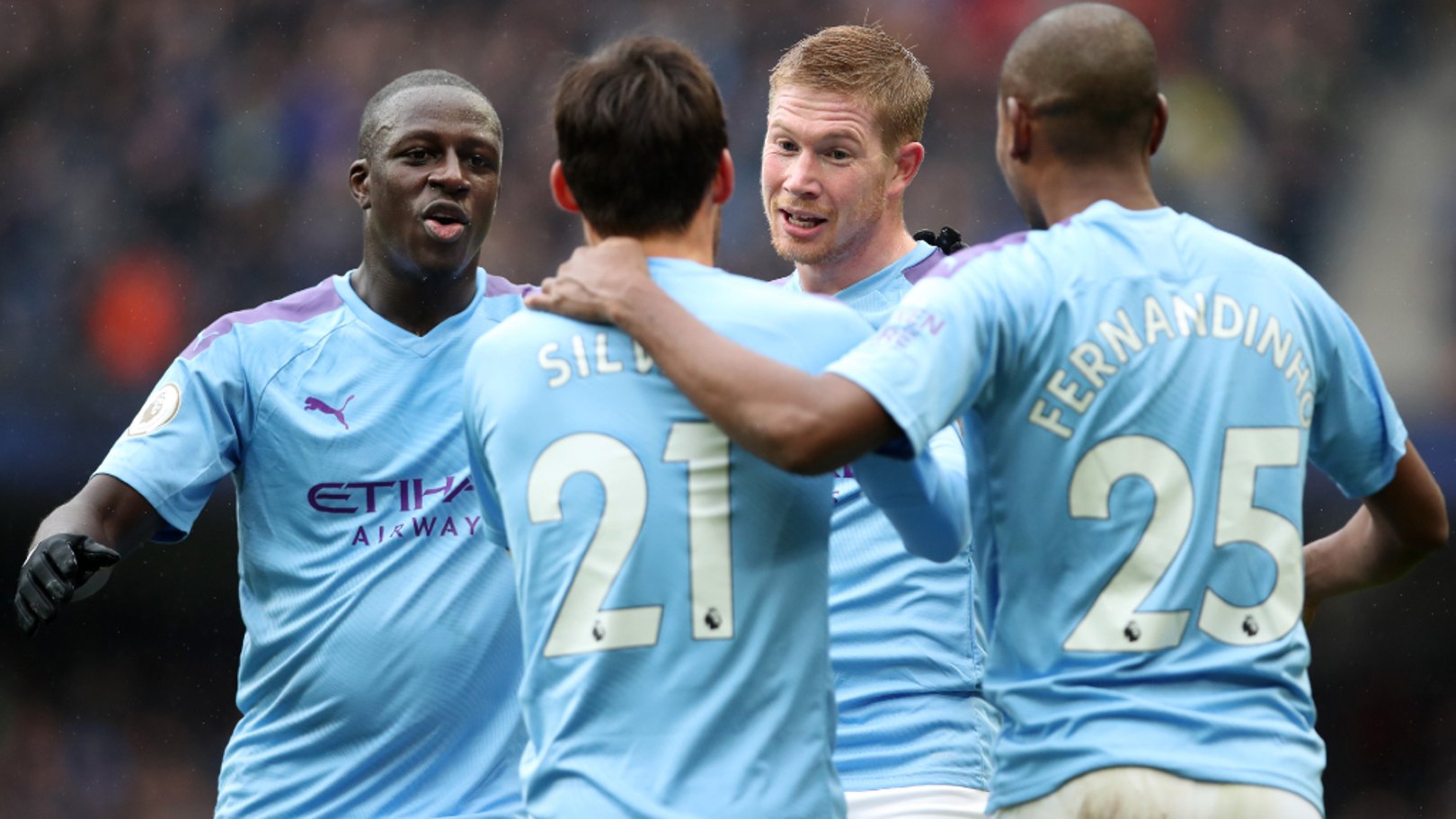 IT'S MY GOAL!: Kevin De Bruyne and David Silva light-heartedly contest the scoring rights!
