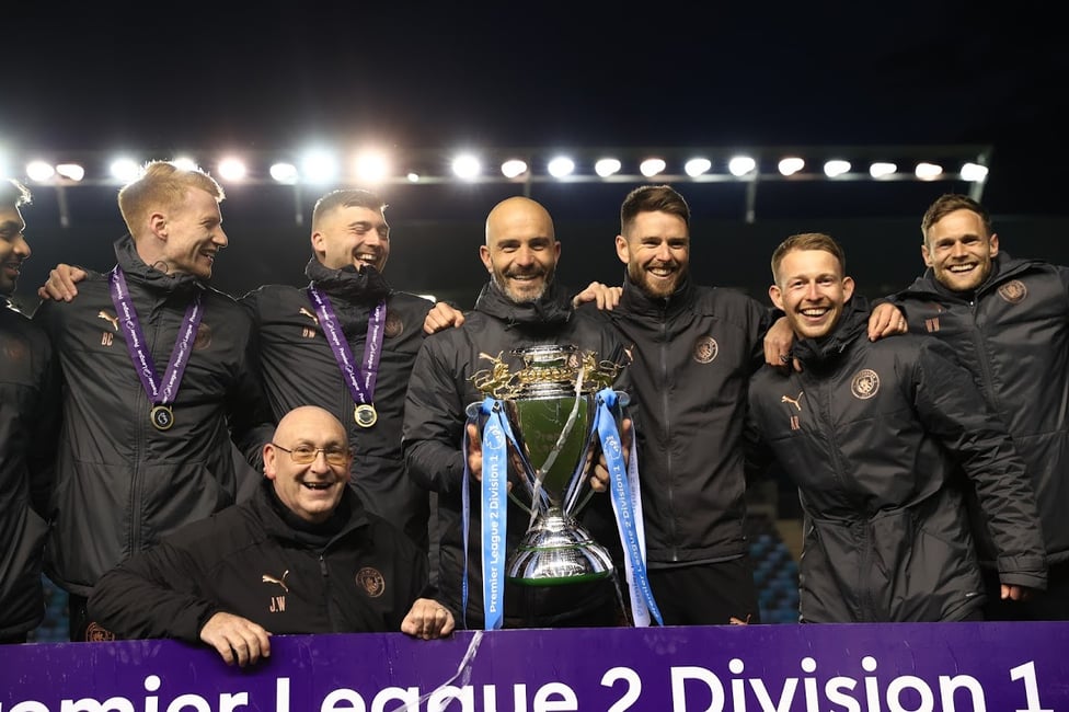 IN CHARGE : The coaching staff led by Enzo Maresca enjoy the celebrations.