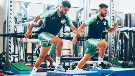 TALL ORDER: Riyad Mahrez and Sergio Aguero step up to the challenge