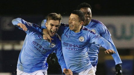 JOY: Iker Pozo and Ian Poveda celebrate City U21s victory over Shrewsbury Town.