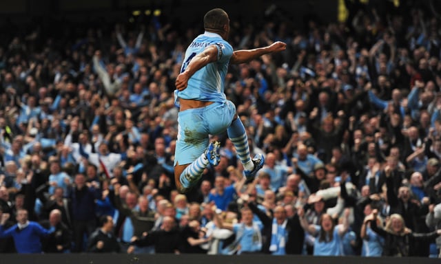 Vincent Kompany after scoring in the Manchester Derby